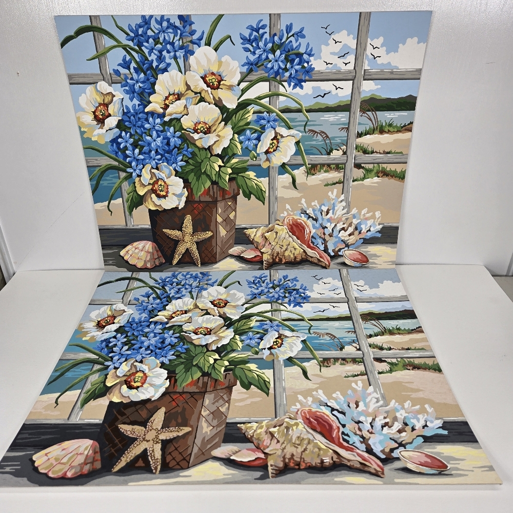Flowers And Shells Finished Acrylic Painting Paint By Number Pair Still Life Sea